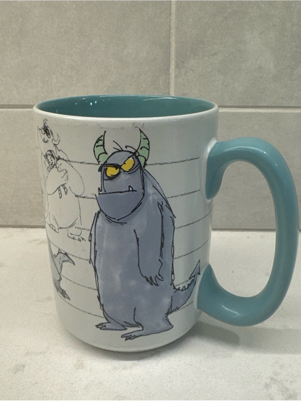 Disney Monsters Inc Blue Monster Ceramic Coffee Mug Teal Interior and Handle